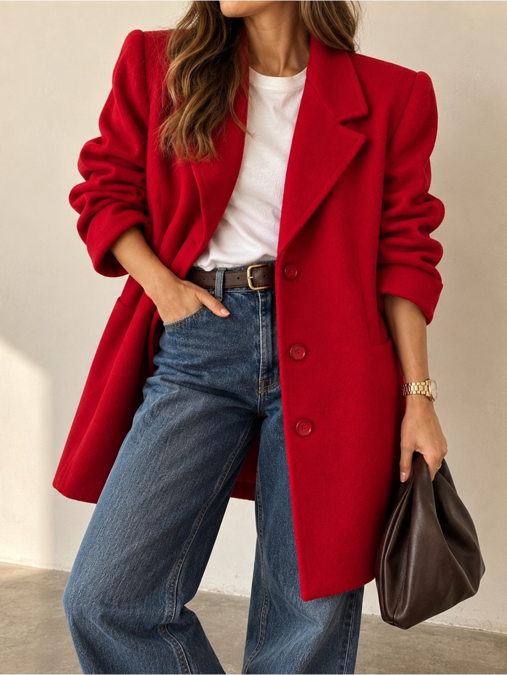 Vintage 80s Forecaster Boston Red Wool Oversized Blazer Coat USA Size 16